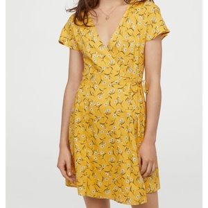 Yellow floral wrap dress